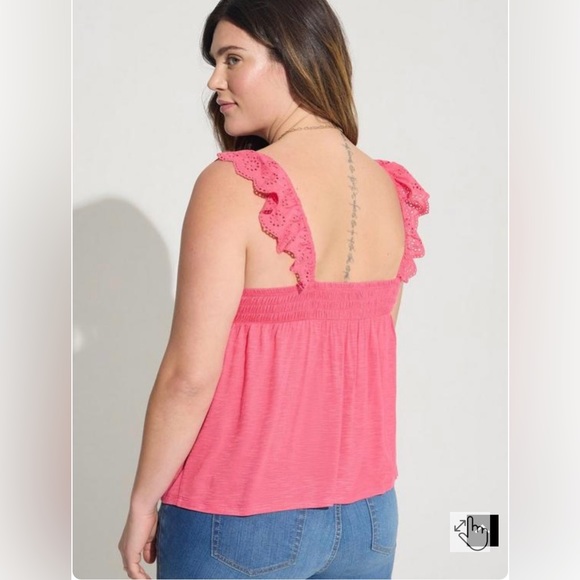 Torrid sz 4 Slub Sweetheart Ruffle Eyelet Shoulder Tie Detail Tank NWT - Picture 4 of 10